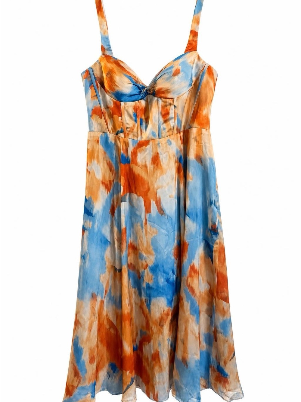 NWT Azazie Midi Dress in Orange & Blue